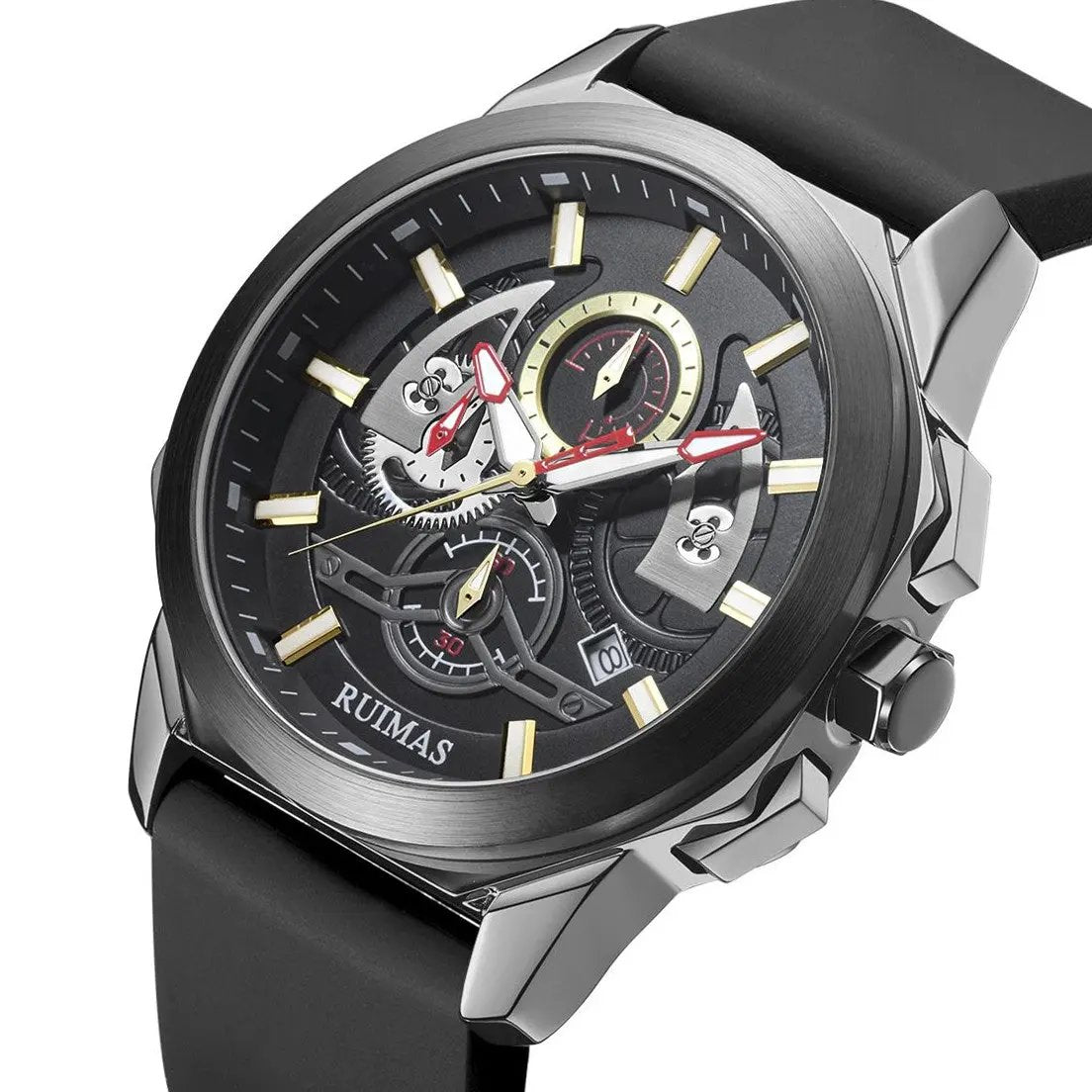 RUIMAS Sports Watches for Men Casual Luxury Quartz Wristwatch Calendar Luminous Silicone Chronograph Clock reloj hombre 581 by MEGIR WATCH GROUP
