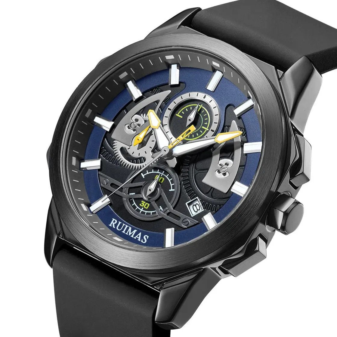 RUIMAS Sports Watches for Men Casual Luxury Quartz Wristwatch Calendar Luminous Silicone Chronograph Clock reloj hombre 581 by MEGIR WATCH GROUP