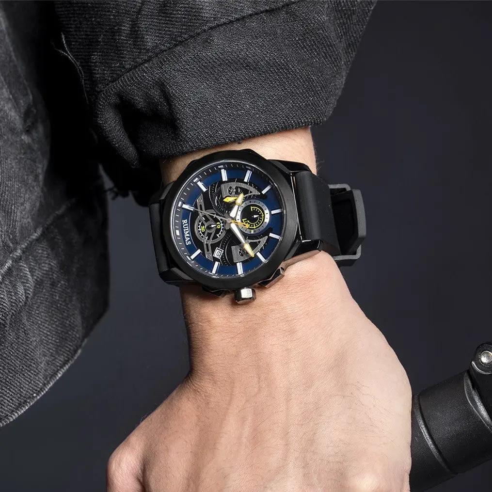 RUIMAS Sports Watches for Men Casual Luxury Quartz Wristwatch Calendar Luminous Silicone Chronograph Clock reloj hombre 581 by MEGIR WATCH GROUP