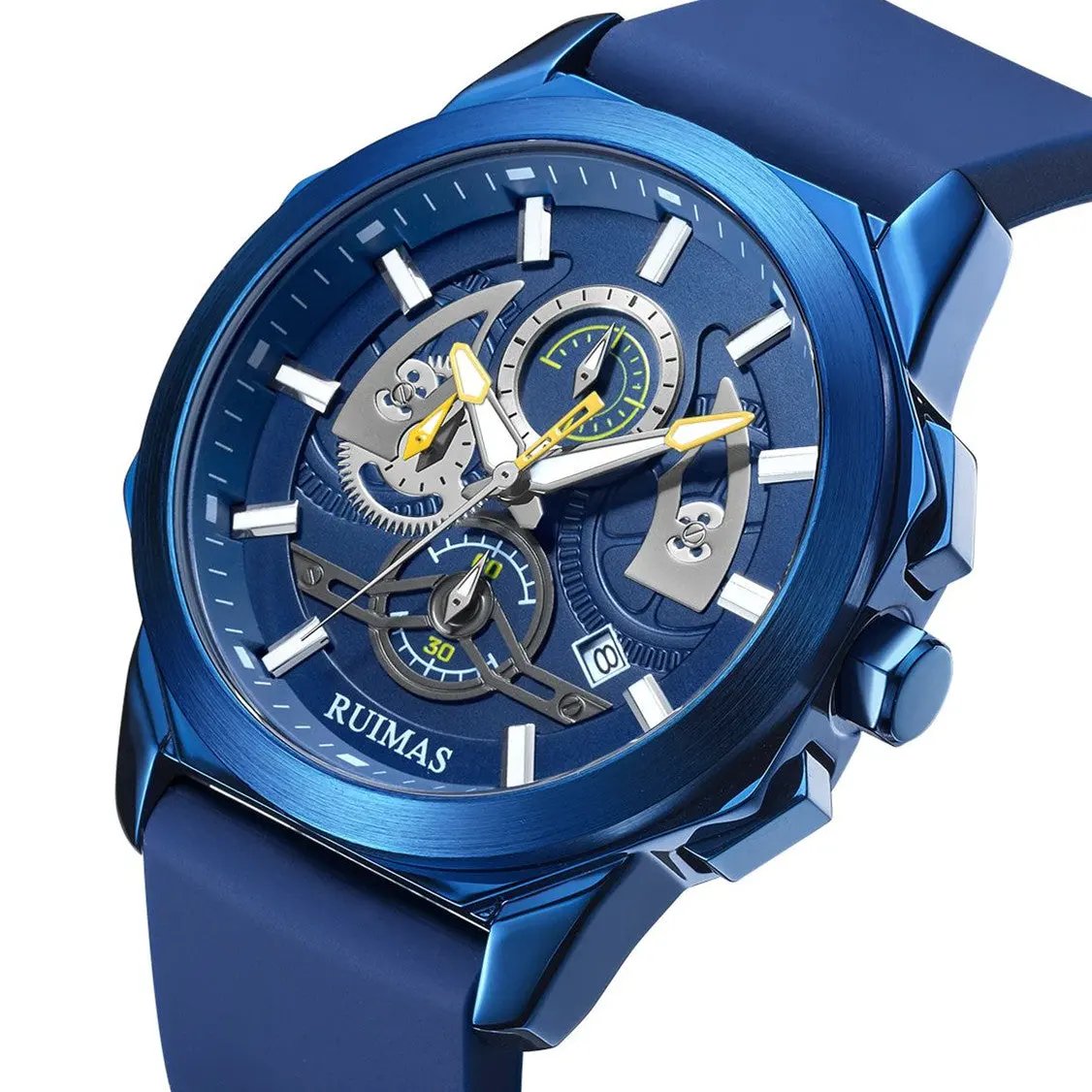 RUIMAS Sports Watches for Men Casual Luxury Quartz Wristwatch Calendar Luminous Silicone Chronograph Clock reloj hombre 581 by MEGIR WATCH GROUP