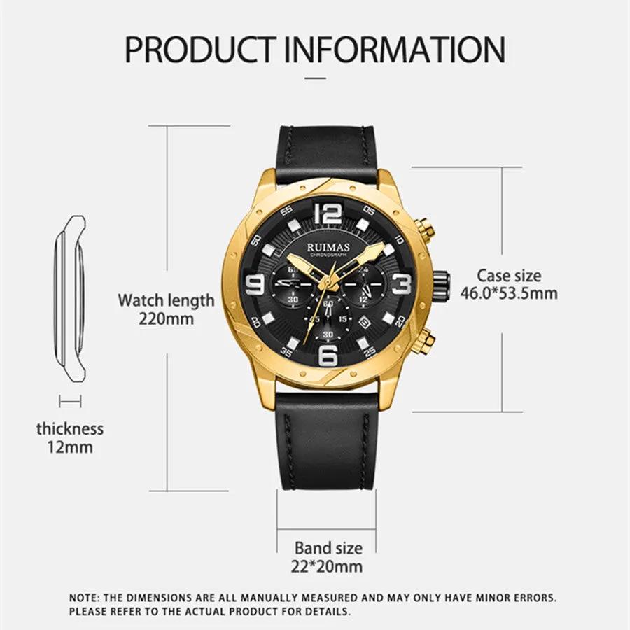 RUIMAS Relogio Masculino Fashion Men Quartz Watch Leather Sport Military Wristwatch Waterproof Clock with Auto Date 595 by MEGIR WATCH GROUP
