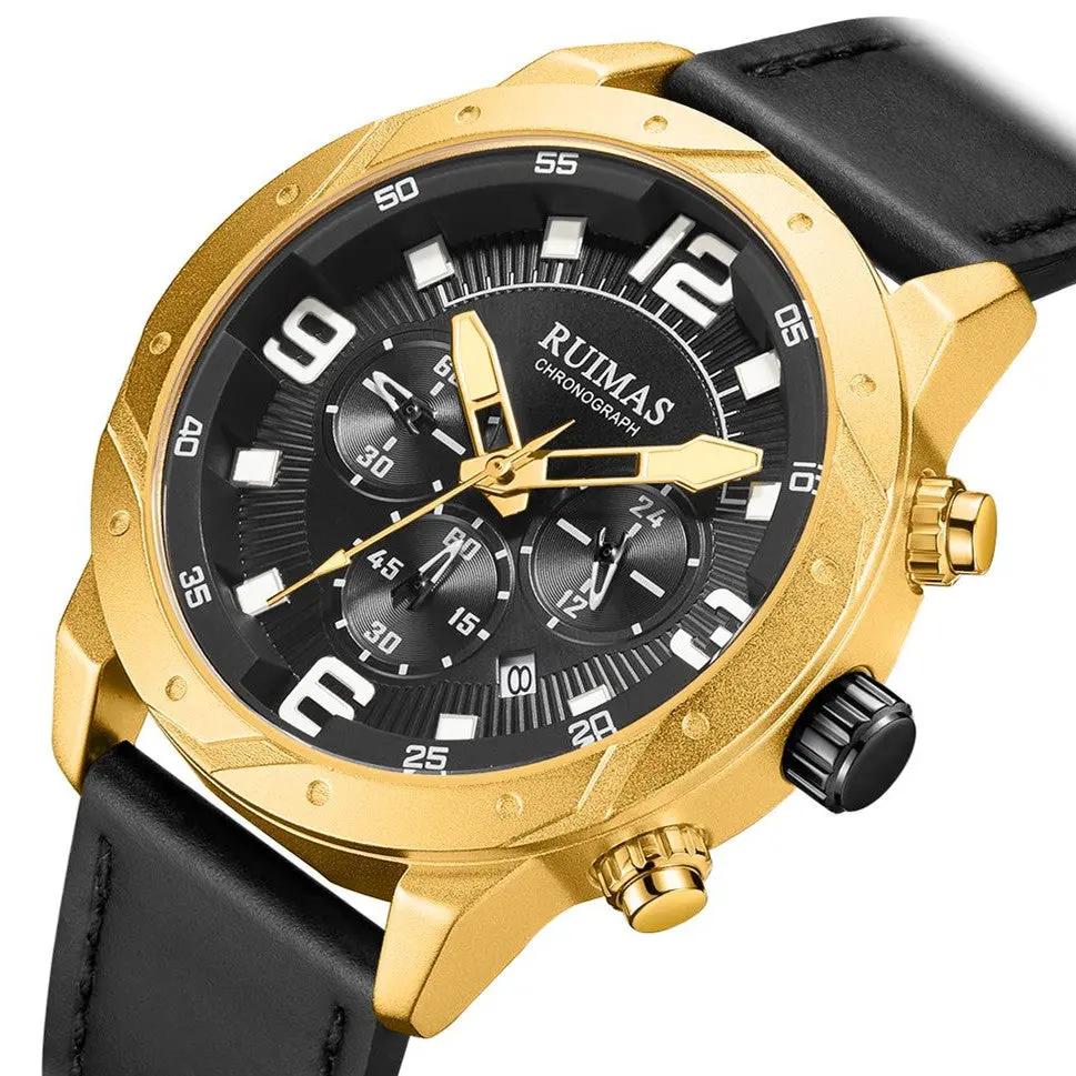 RUIMAS Relogio Masculino Fashion Men Quartz Watch Leather Sport Military Wristwatch Waterproof Clock with Auto Date 595 by MEGIR WATCH GROUP