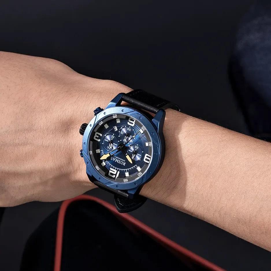 RUIMAS Relogio Masculino Fashion Men Quartz Watch Leather Sport Military Wristwatch Waterproof Clock with Auto Date 595 by MEGIR WATCH GROUP