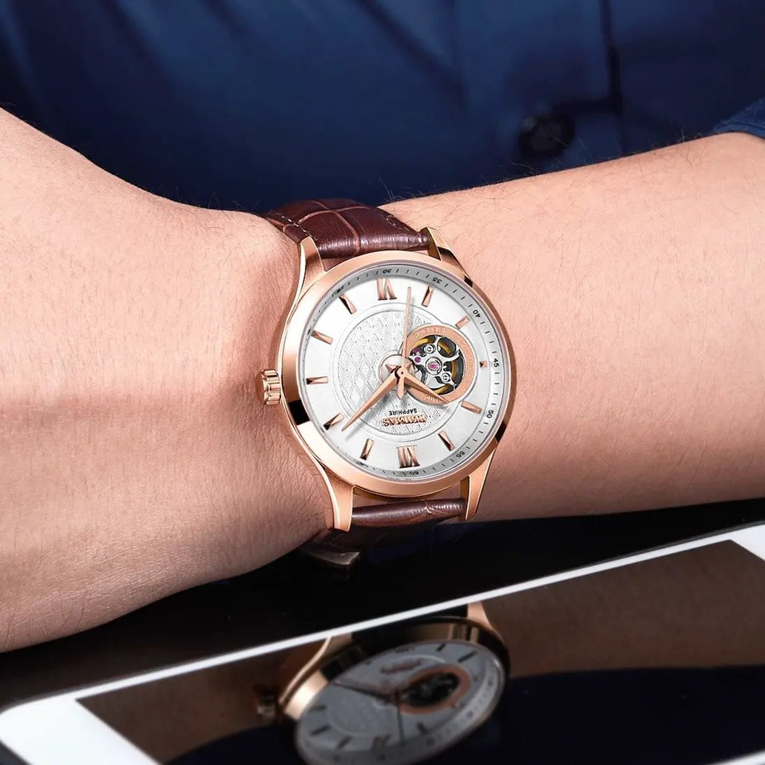 RUIMAS Business Men Watch Luxury Fashion Automatic Mechanical Watches for Men Waterproof Male Wristwatch Relogio Masculino 6754 by MEGIR WATCH GROUP