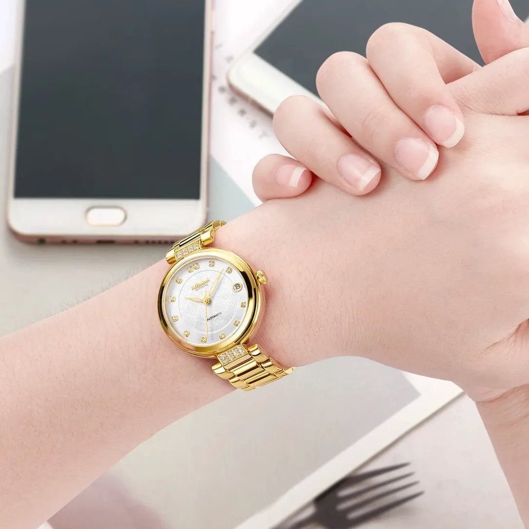 RUIMAS Women Automatic Mechanical Watch Steel Strap Ladies Business Wrist Watch Fashion Waterproof Date Clock Montre Femme 6756 by MEGIR WATCH GROUP