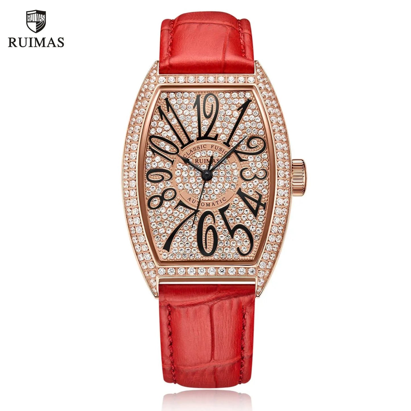 RUIMAS Luxury Diamond Women Automatic Mechanical Watches Waterproof Elegant Ladies Wrist Watch Clock Leather Reloj Mujer 6757 by MEGIR WATCH GROUP