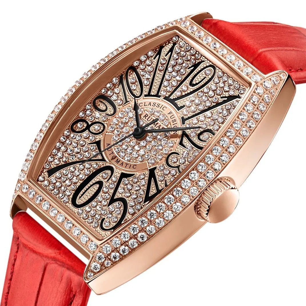 RUIMAS Luxury Diamond Women Automatic Mechanical Watches Waterproof Elegant Ladies Wrist Watch Clock Leather Reloj Mujer 6757 by MEGIR WATCH GROUP