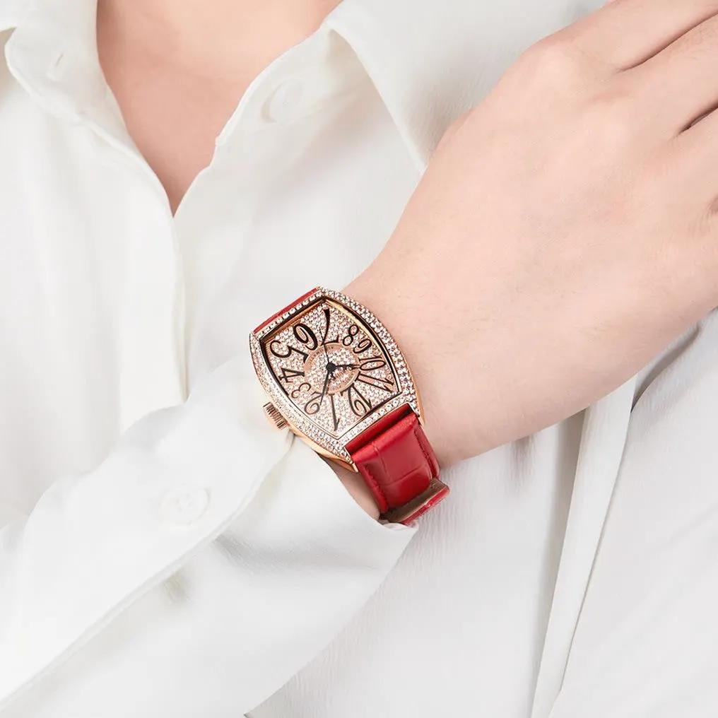RUIMAS Luxury Diamond Women Automatic Mechanical Watches Waterproof Elegant Ladies Wrist Watch Clock Leather Reloj Mujer 6757 by MEGIR WATCH GROUP
