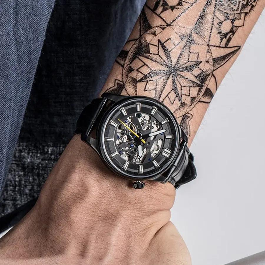 RUIMAS Men Mechanical Wristwatch Fashion Casual Leather Band Watch Luxury Sport Wrist Watch Chronograph Luminous Man Clock 6770 by MEGIR WATCH GROUP