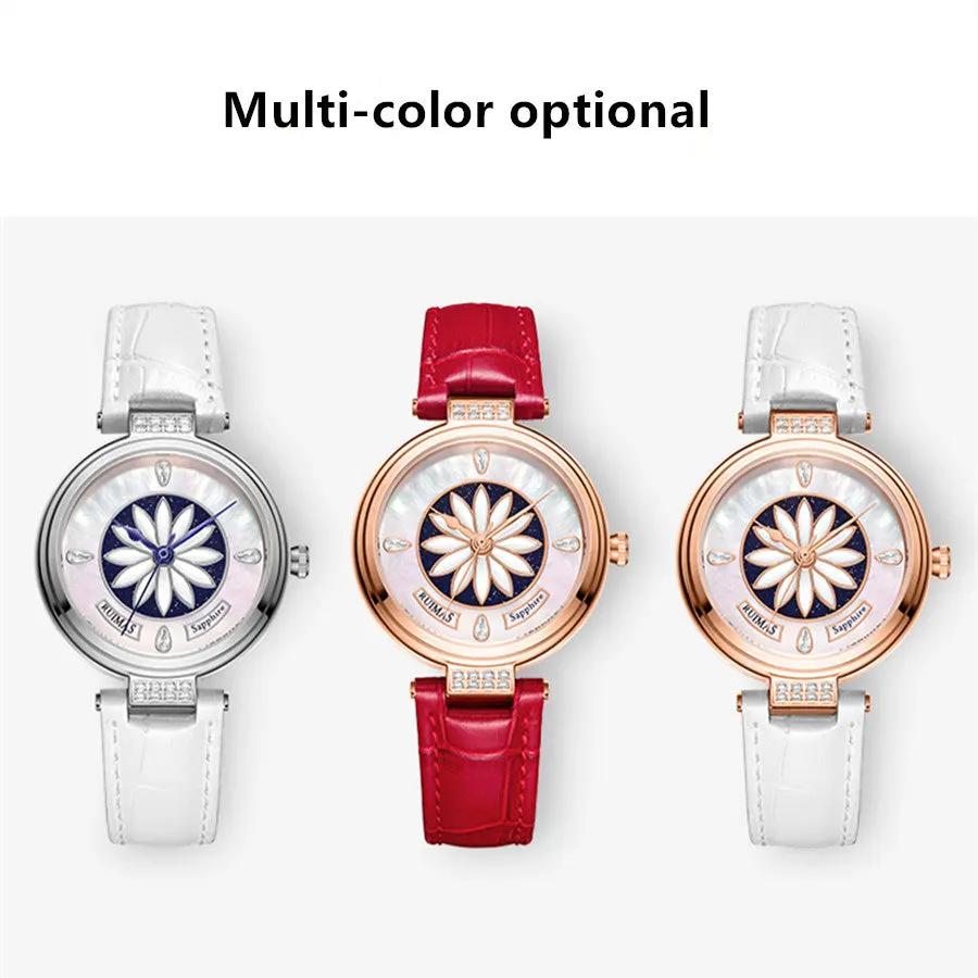 RUIMAS Women's Watch Automatic Mechanical Watches Sapphire Ladies Clock Top Brand Luxury Fashion Female Wristwatch Leather 6776 by MEGIR WATCH GROUP