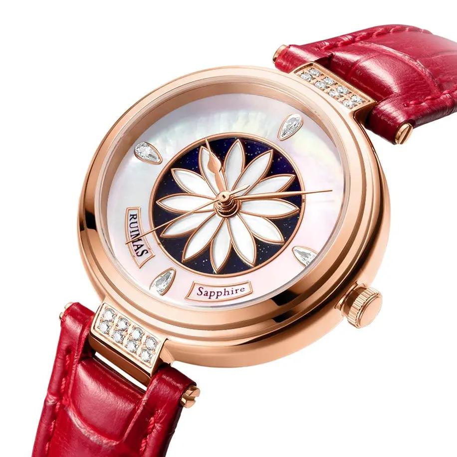 RUIMAS Women's Watch Automatic Mechanical Watches Sapphire Ladies Clock Top Brand Luxury Fashion Female Wristwatch Leather 6776 by MEGIR WATCH GROUP