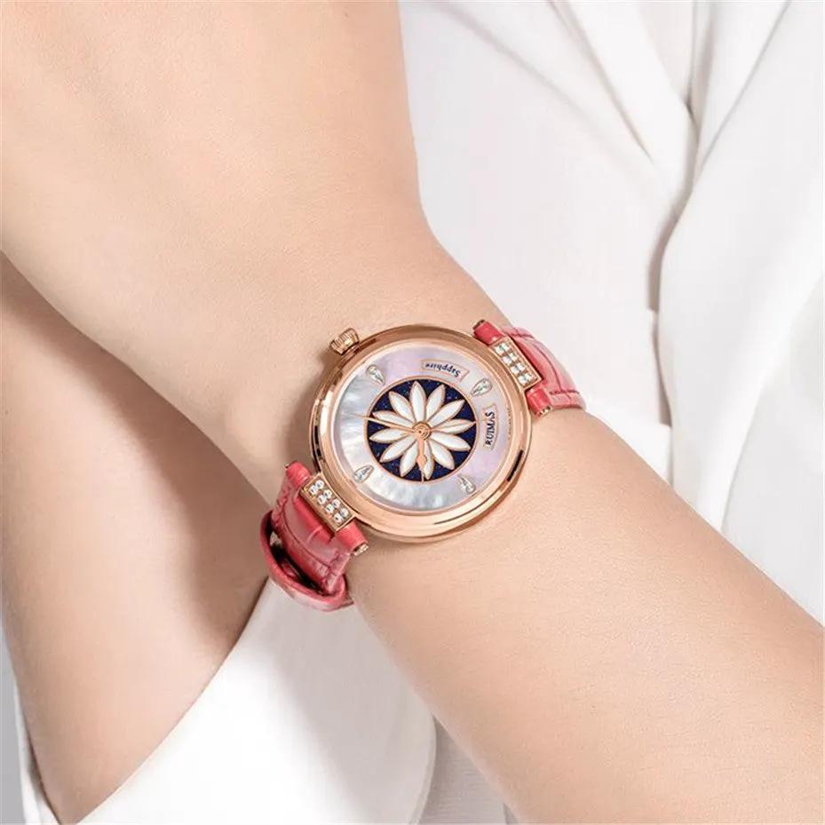 RUIMAS Women's Watch Automatic Mechanical Watches Sapphire Ladies Clock Top Brand Luxury Fashion Female Wristwatch Leather 6776 by MEGIR WATCH GROUP