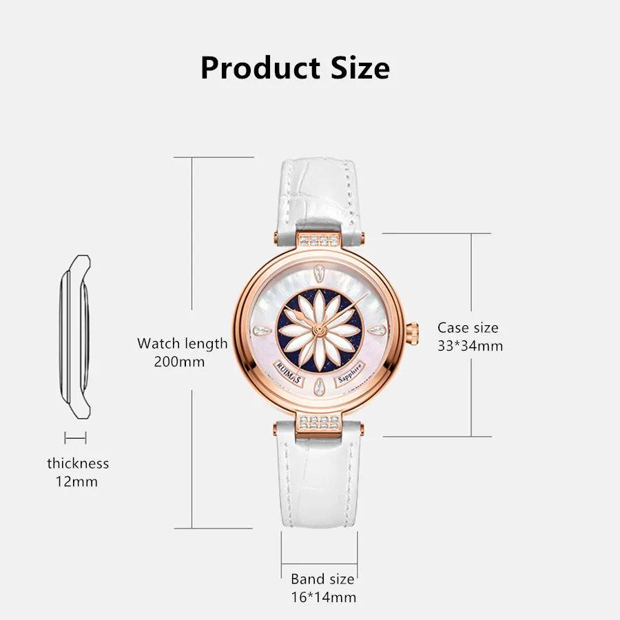RUIMAS Women's Watch Automatic Mechanical Watches Sapphire Ladies Clock Top Brand Luxury Fashion Female Wristwatch Leather 6776 by MEGIR WATCH GROUP