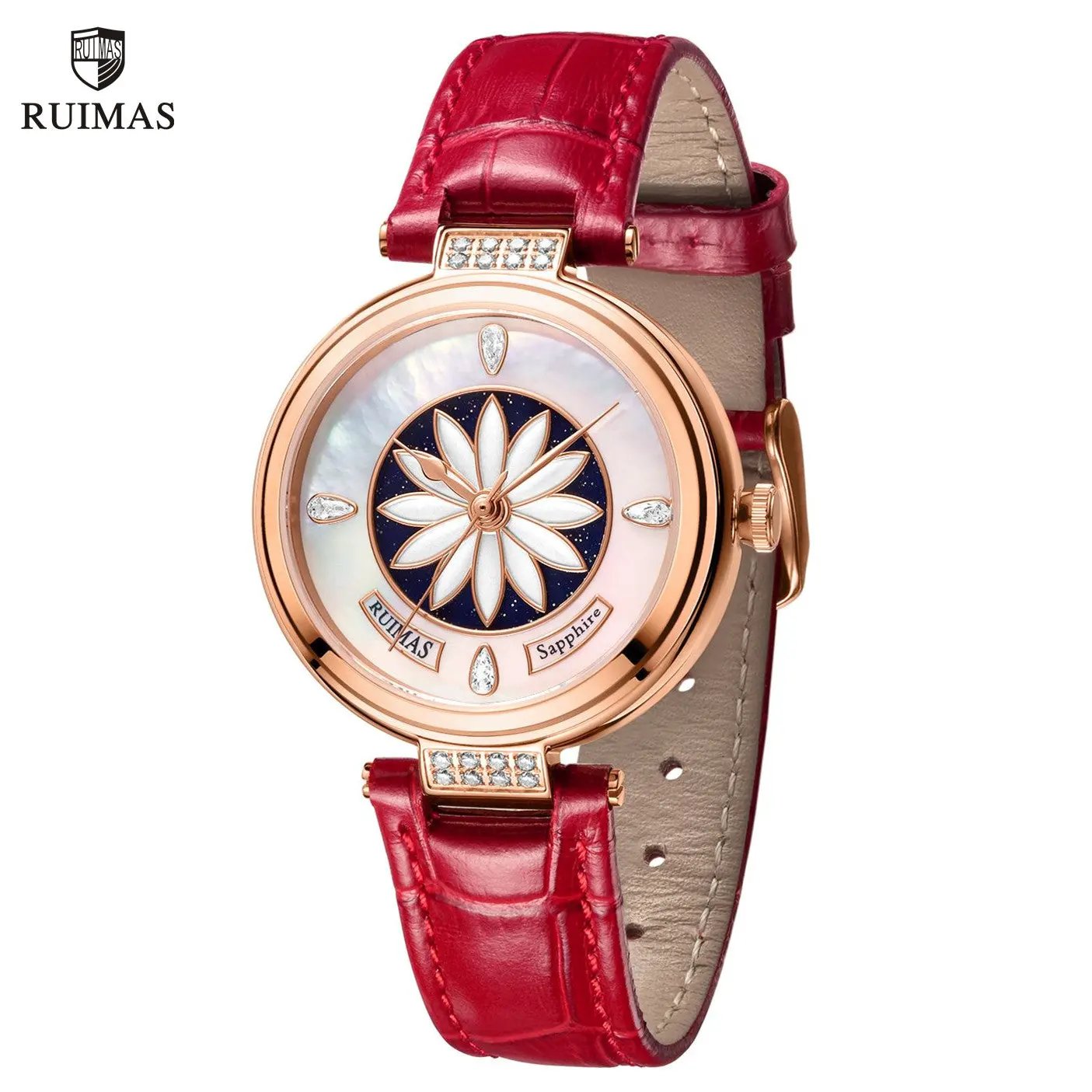 RUIMAS Women's Watch Automatic Mechanical Watches Sapphire Ladies Clock Top Brand Luxury Fashion Female Wristwatch Leather 6776 by MEGIR WATCH GROUP