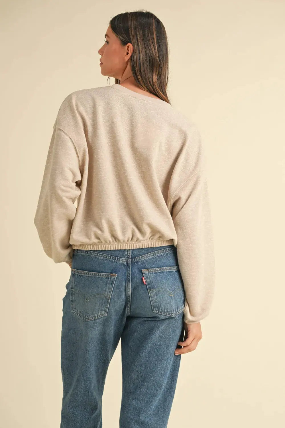 Mable Round Neck Letter Embroidery Crop Sweatshirt by MABLE