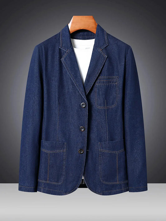 Men's Plus Size Classic Button Up Denim Blazer by Trendsi