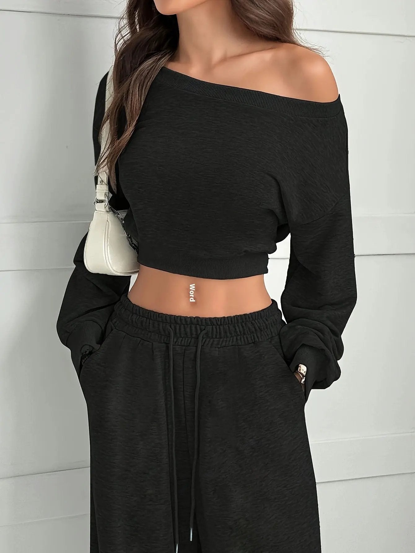 Women's Fashion Slim-fit Off-the-shoulder Navel Solid Color Casual Pants Suit by Maiden-Art