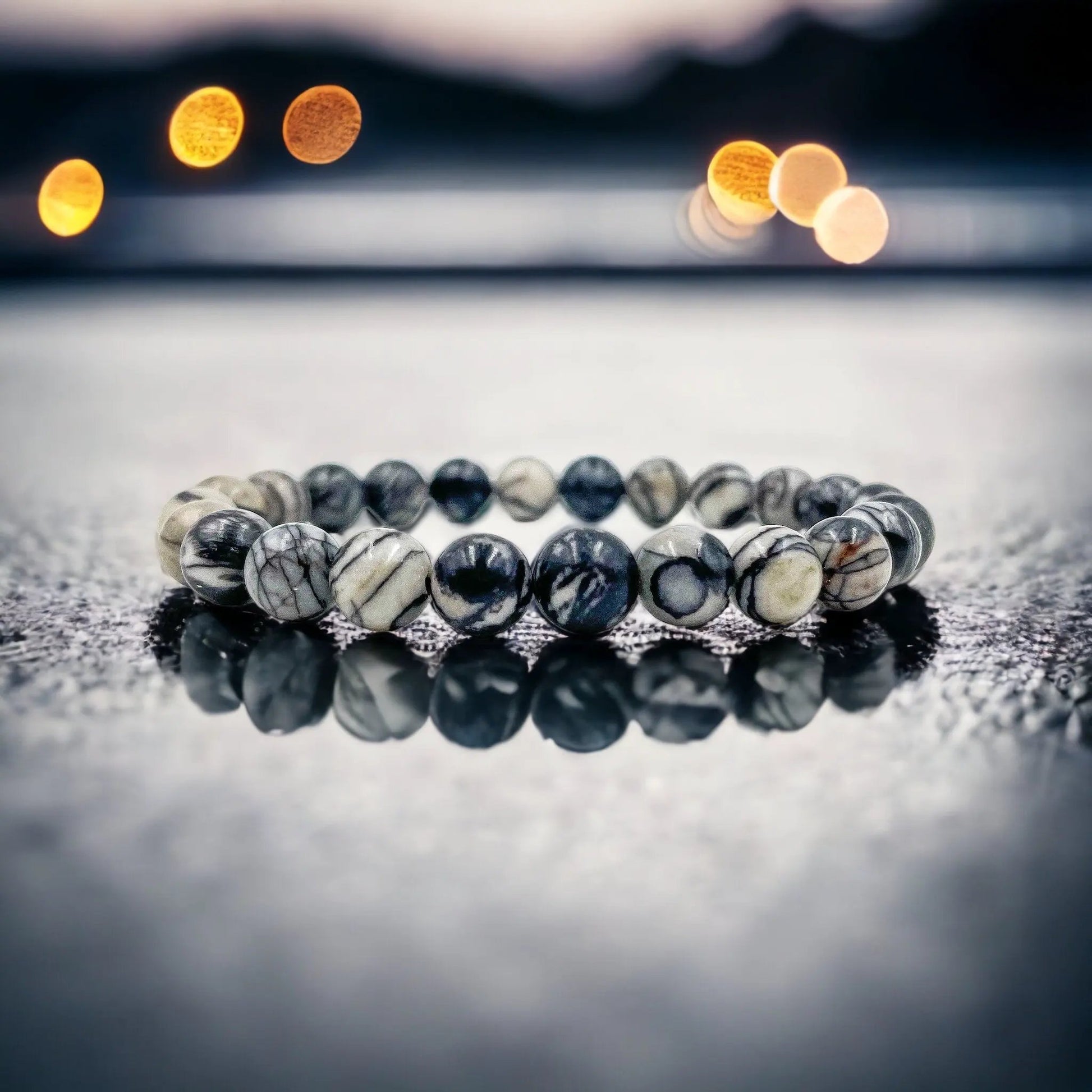 Union - Black Silk Stone Gemstone Beaded Bracelet by Everwood Original
