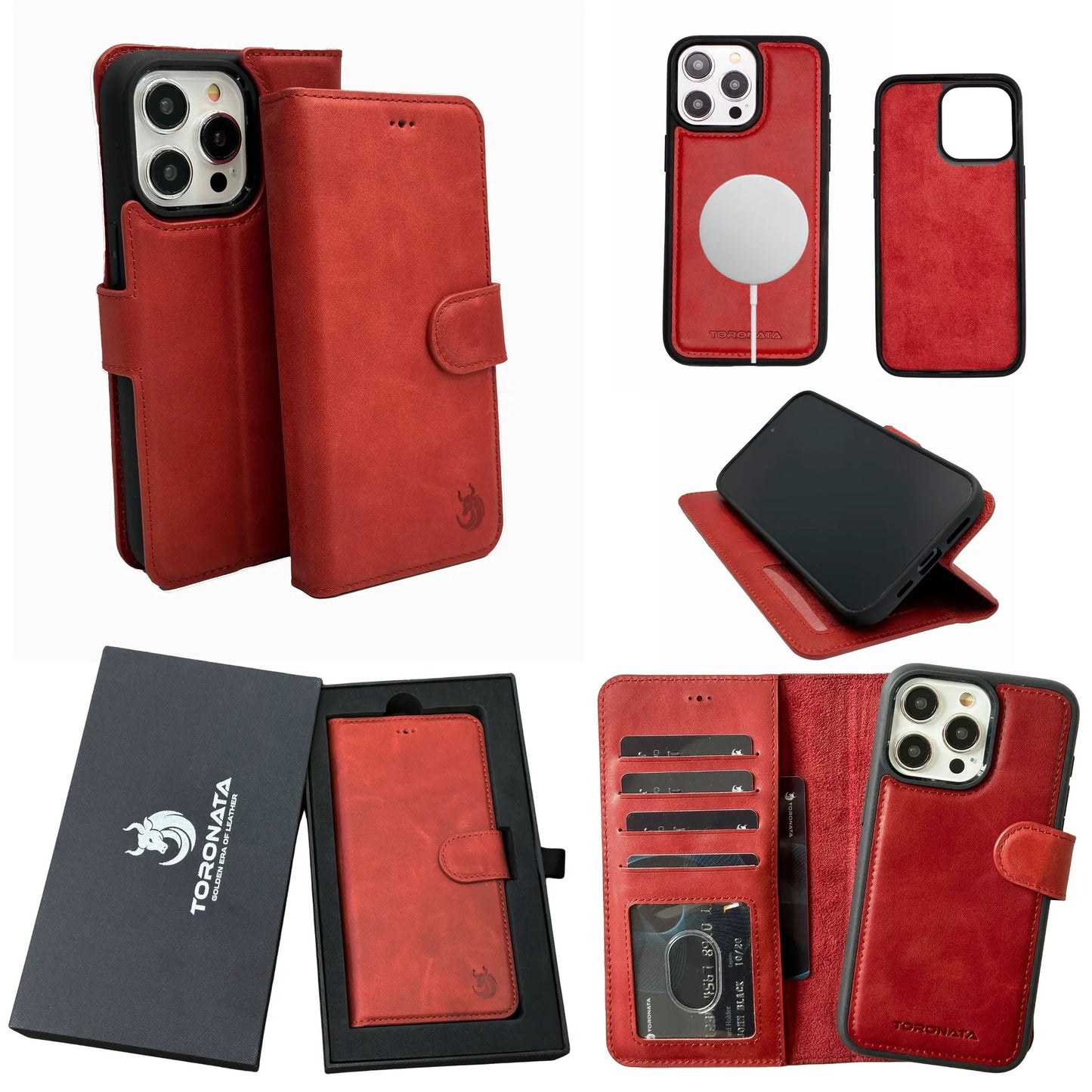 Vegas Premium Leather iPhone 15 Pro Wallet Case with MagSafe | Detachable RFID Blocking Luxury Wallet by TORONATA