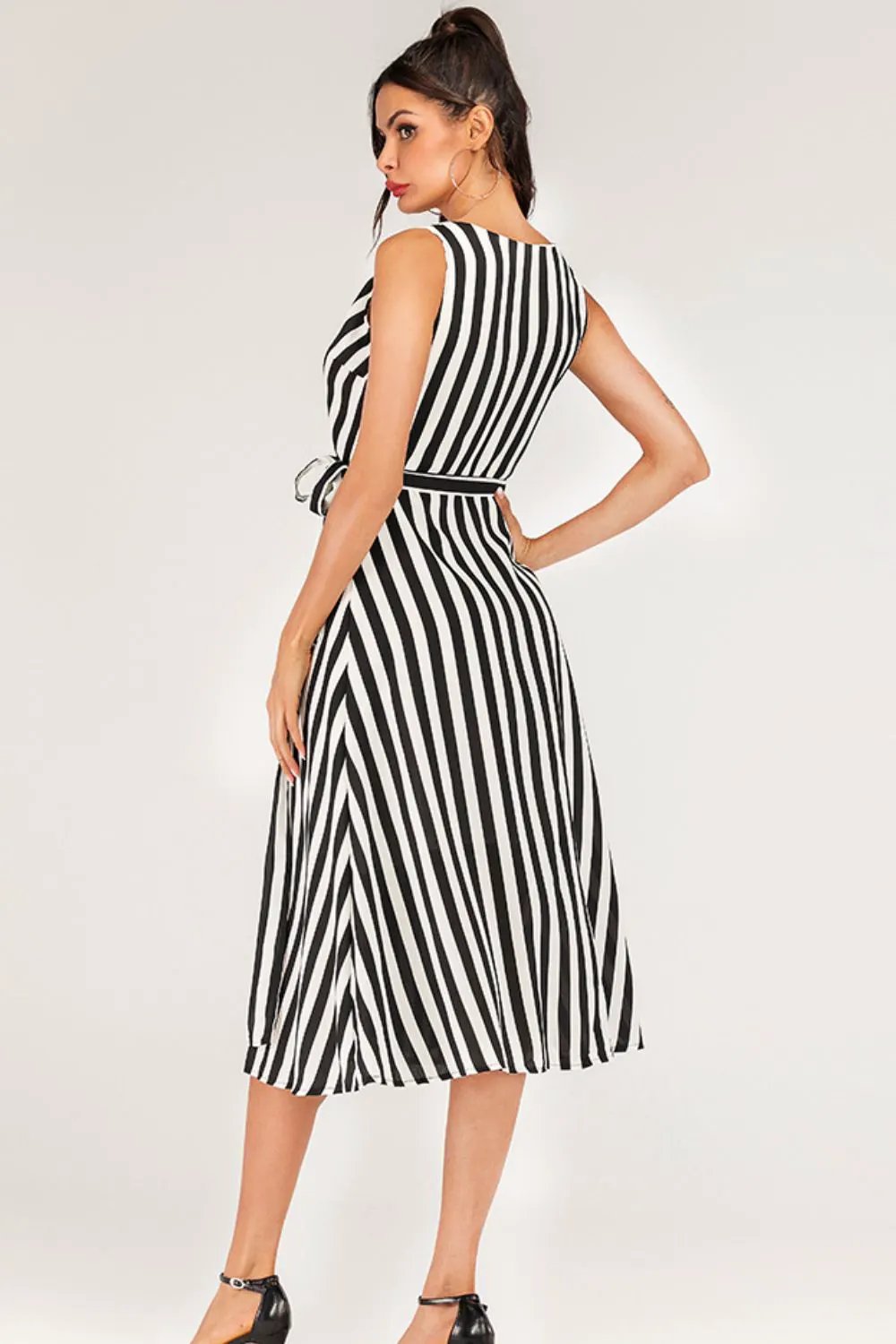 Striped Surplice Tied Sleeveless Dress by Partner Label