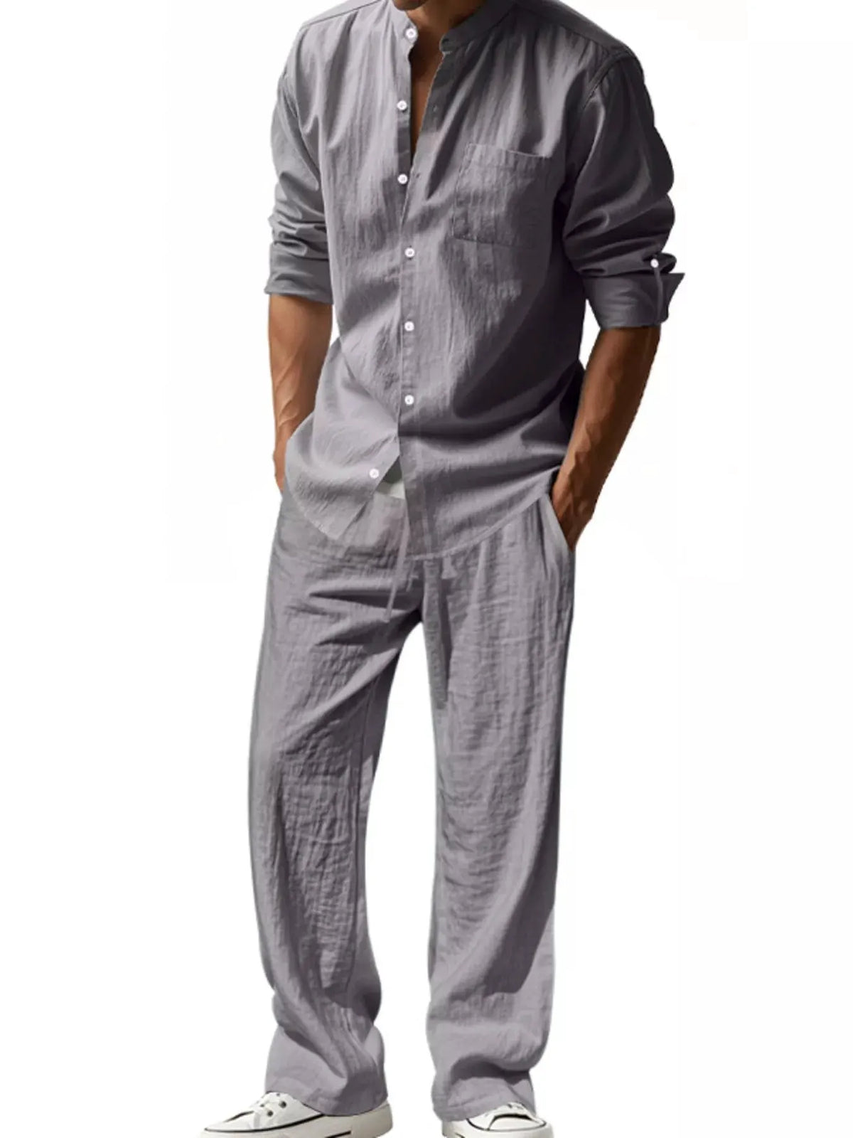 Men's Full Size Casual Button Up Shirt and Pants Plus Size by Trendsi