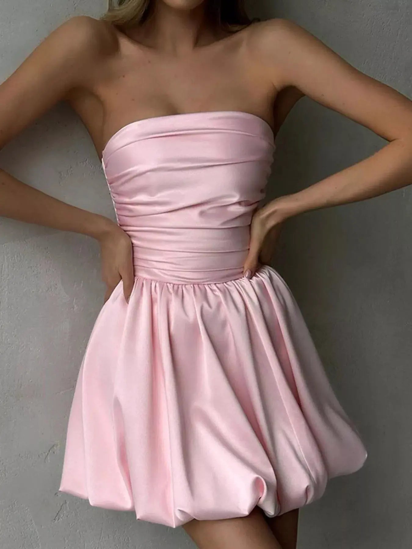 Strapless Ruched Mini Bubble Dress by Partner Label