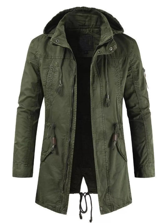 Men's Plus Size Drawstring Casual Hooded Parka Coat by Trendsi