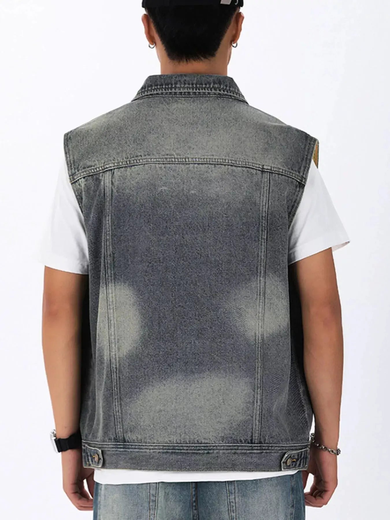 Men's Plus Size Vintage Washed Sleeveless Denim Vest by Trendsi