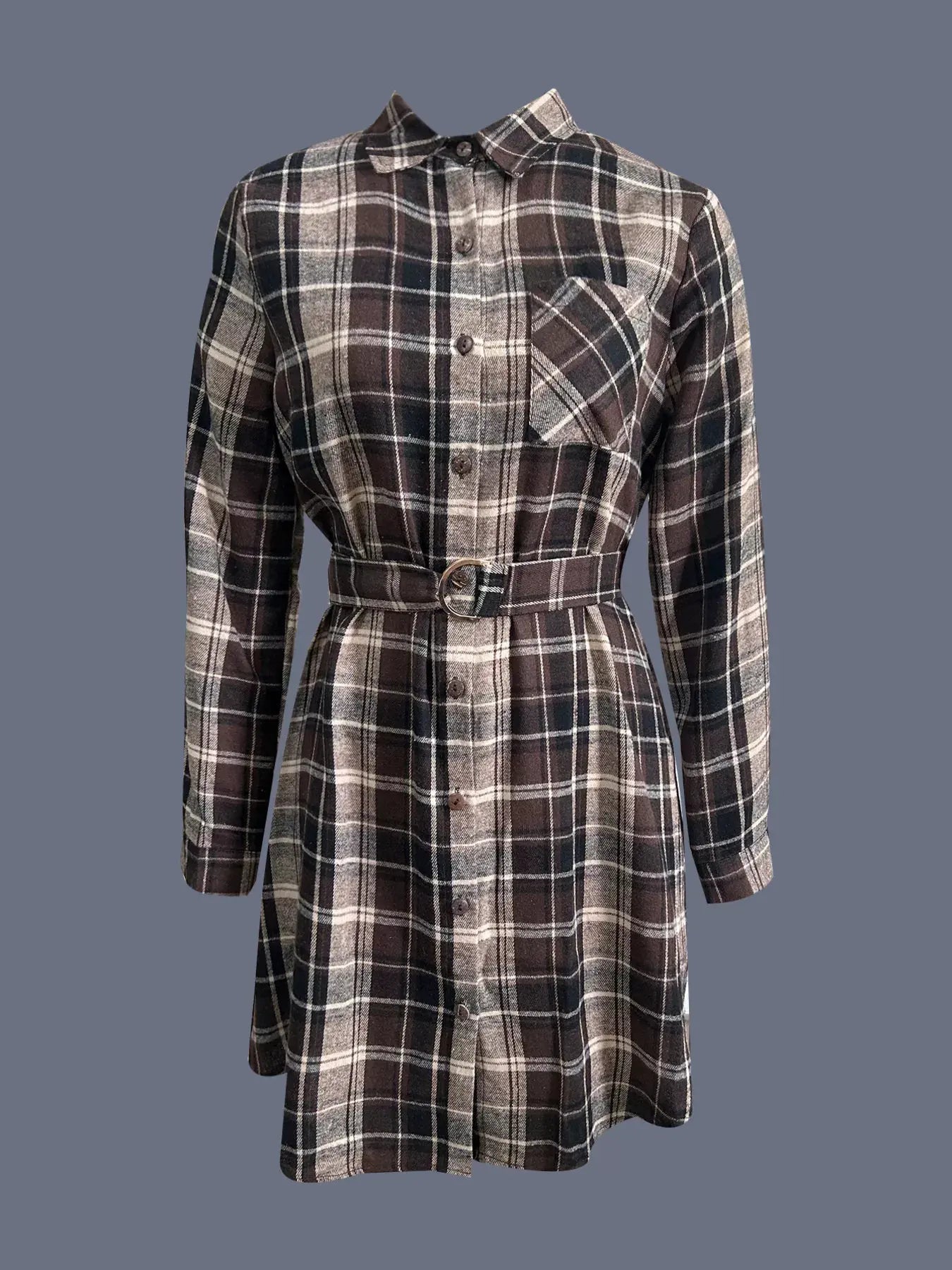 Plaid Button Up Shirt Dress by Partner Label