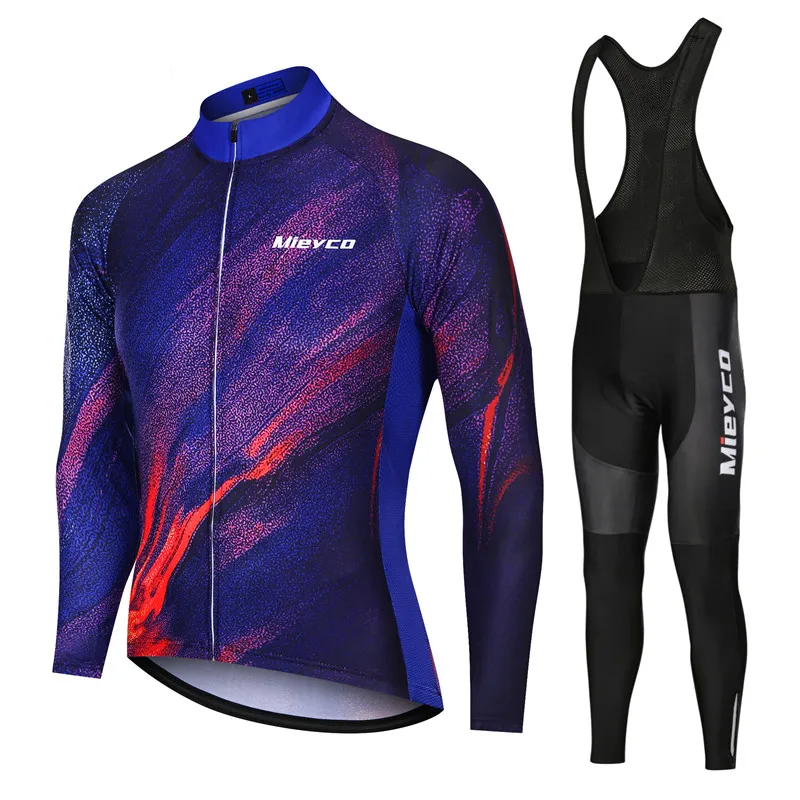 Men Long Sleeve Cycling Jersey Set MTB Road Bike Breathable Outdoor Cycling Suit-4