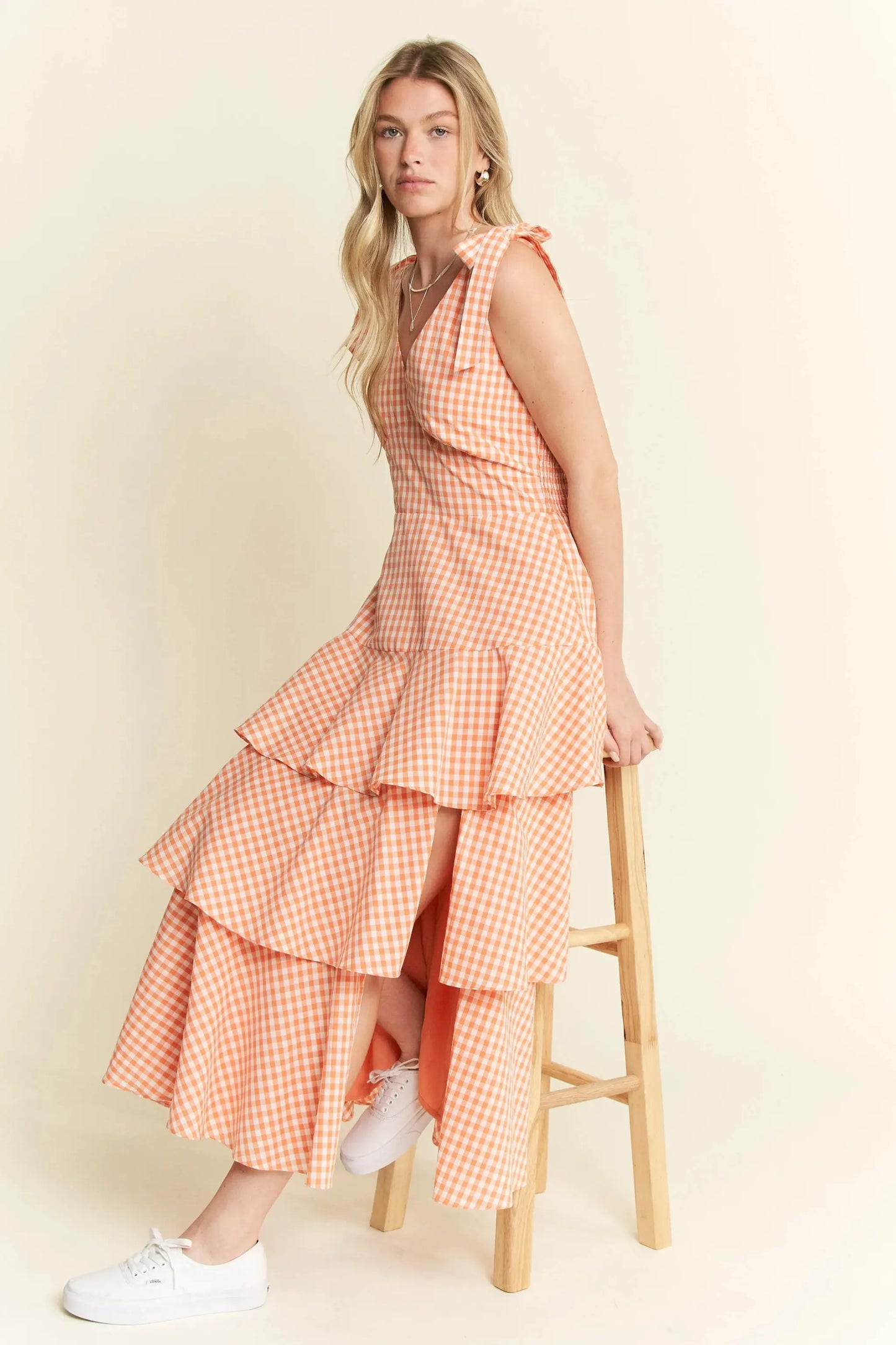 Jade By Jane Sleeveless Gingham Print Tiered Midi Dress by Jade By Jane