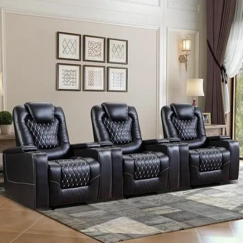 Power Recliner Chair Set of 3 – Black Leather with USB Ports & Cup Holders by Inland Leather
