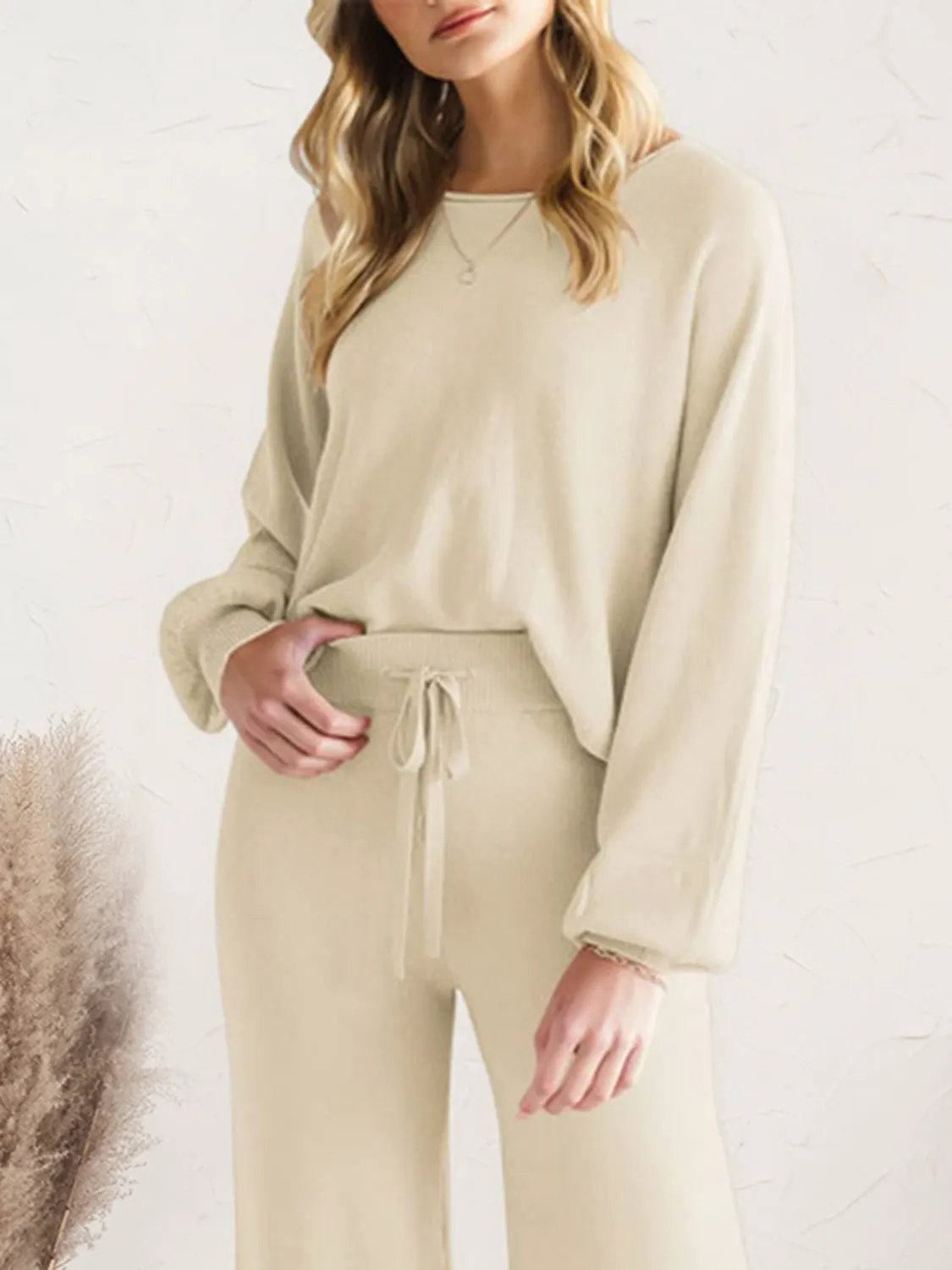 Long Sleeve Lounge Top and Drawstring Pants Set by Partner Label