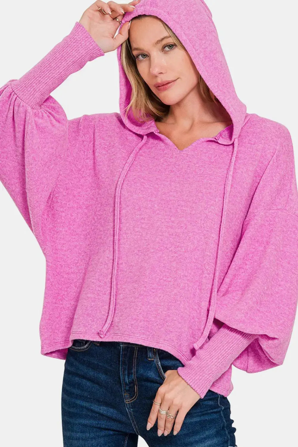 Zenana Brushed Hacci Drop Shoulder Cropped Hoodie by Zenana