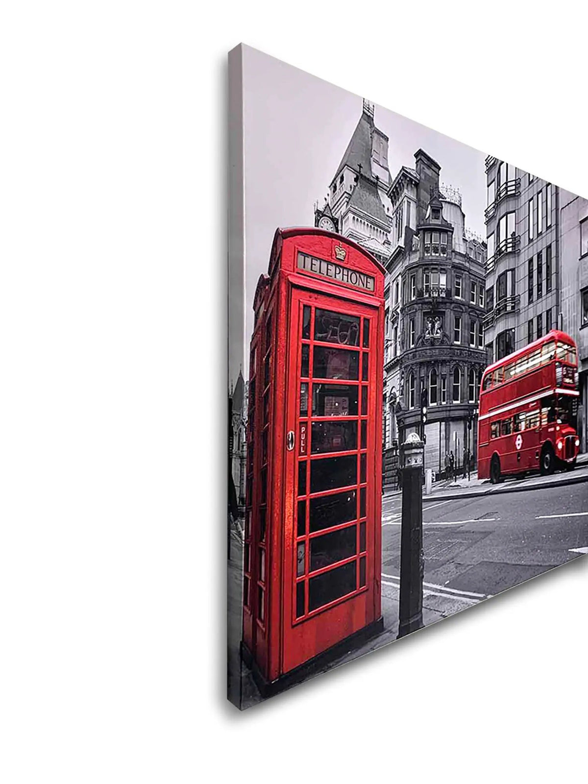 Canvas Print-Iconic Red Double Decker Bus & Phone Booth-Wall art by Gtaart.ca