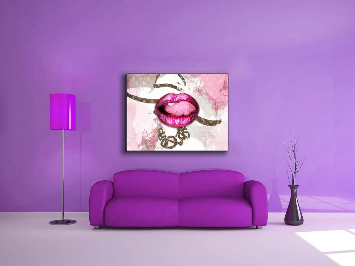 Canvas Wall Art-Pink Lips Overlay-Printed Artwork by Gtaart.ca