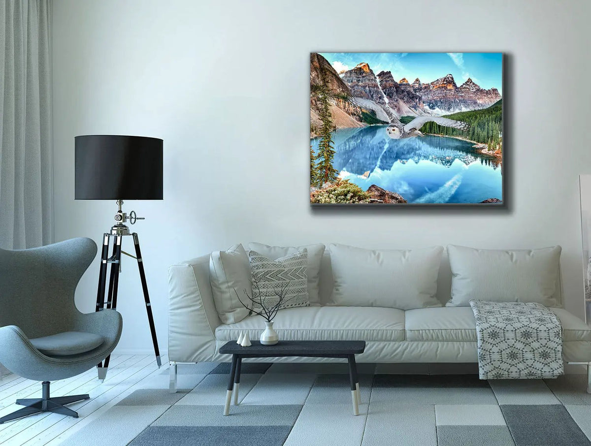 Canvas Wildlife Art-Snowy Owl at Banff-Printed Artwork by Gtaart.ca