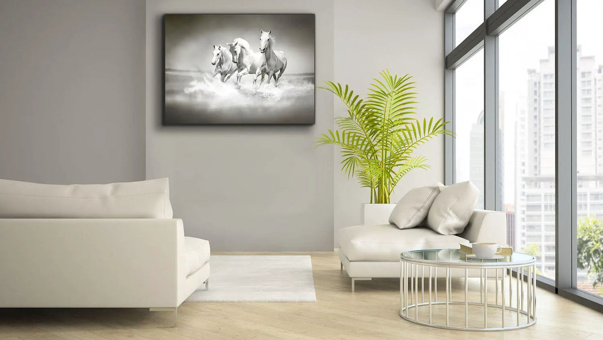 Black and White Stallions - Animal Print Canvas-Fine Art by Gtaart.ca