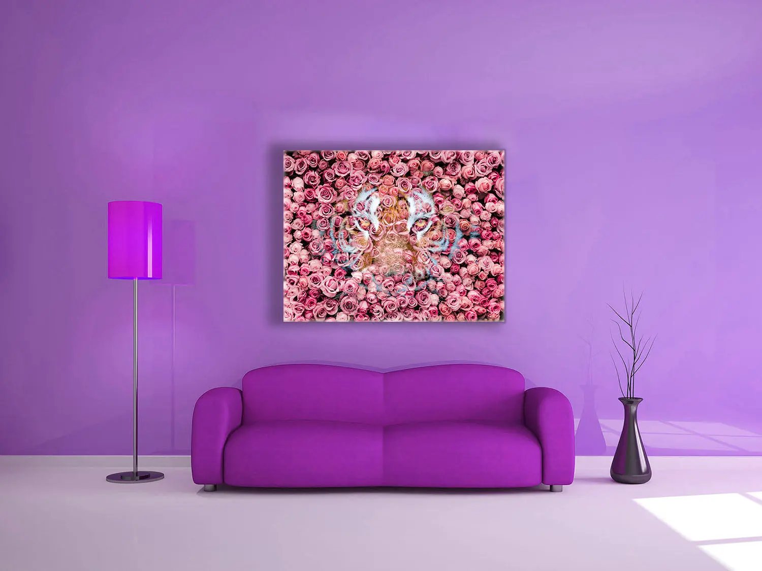 Tiger in the Rose-Wildlife Canvas Prints- Animal Art- Gold varnish by Gtaart.ca