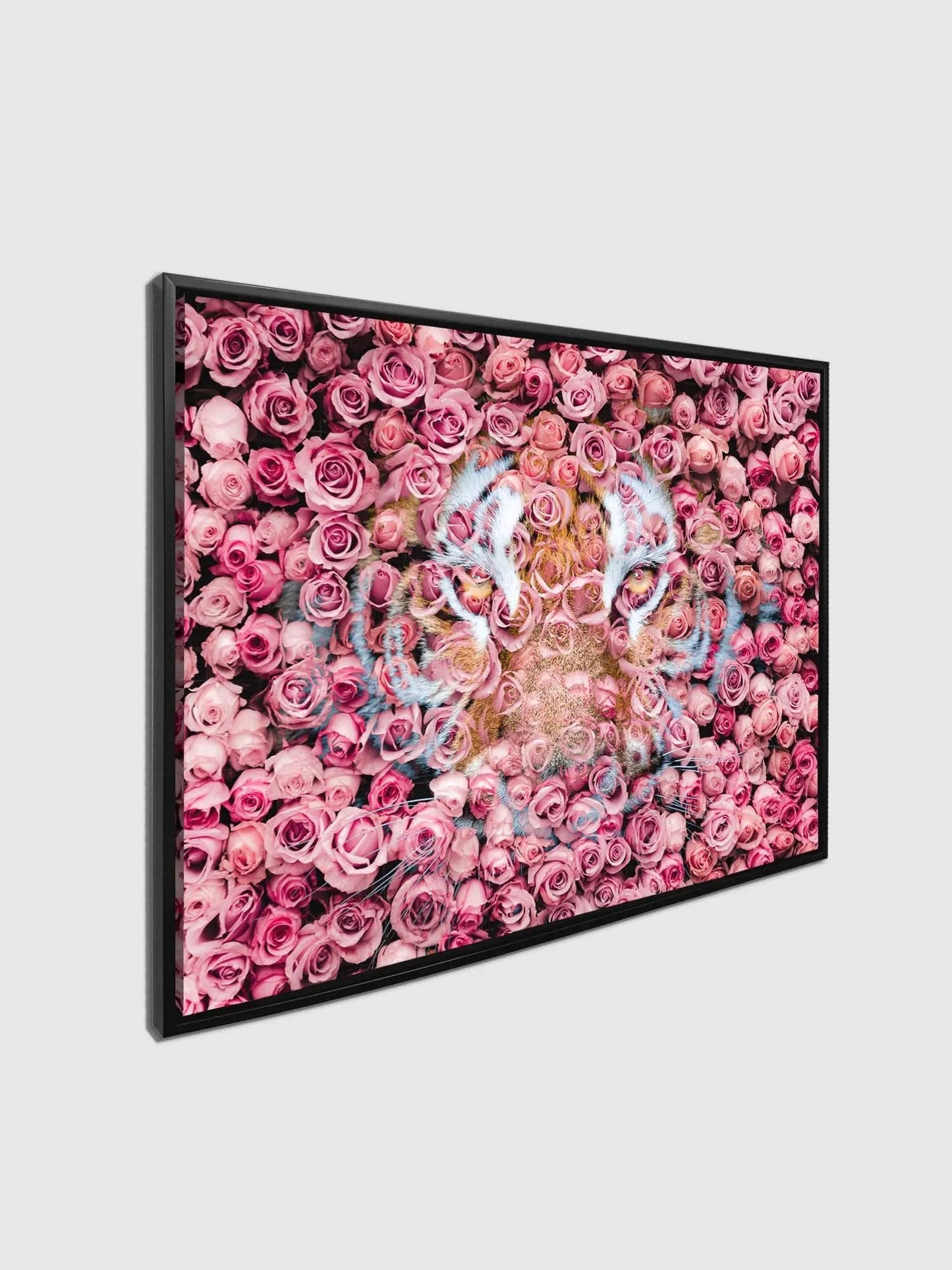 Tiger in the Rose-Wildlife Canvas Prints- Animal Art- Gold varnish by Gtaart.ca