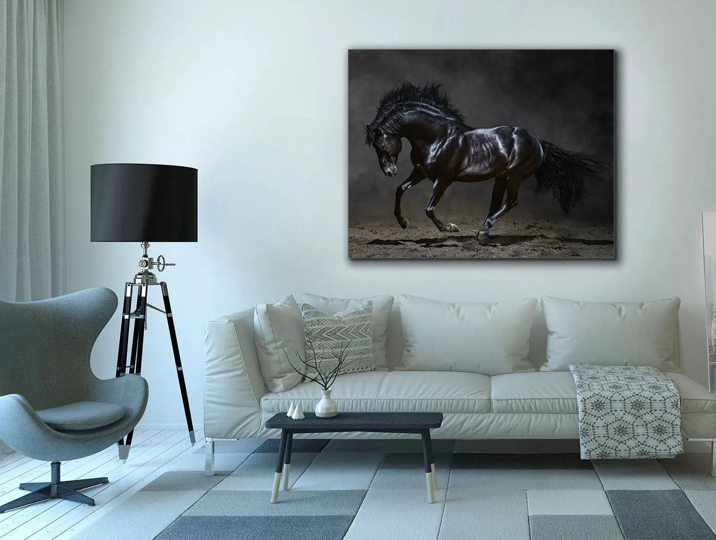Black Majestic Horse - Wildlife Canvas Art - Diamond varnish by Gtaart.ca