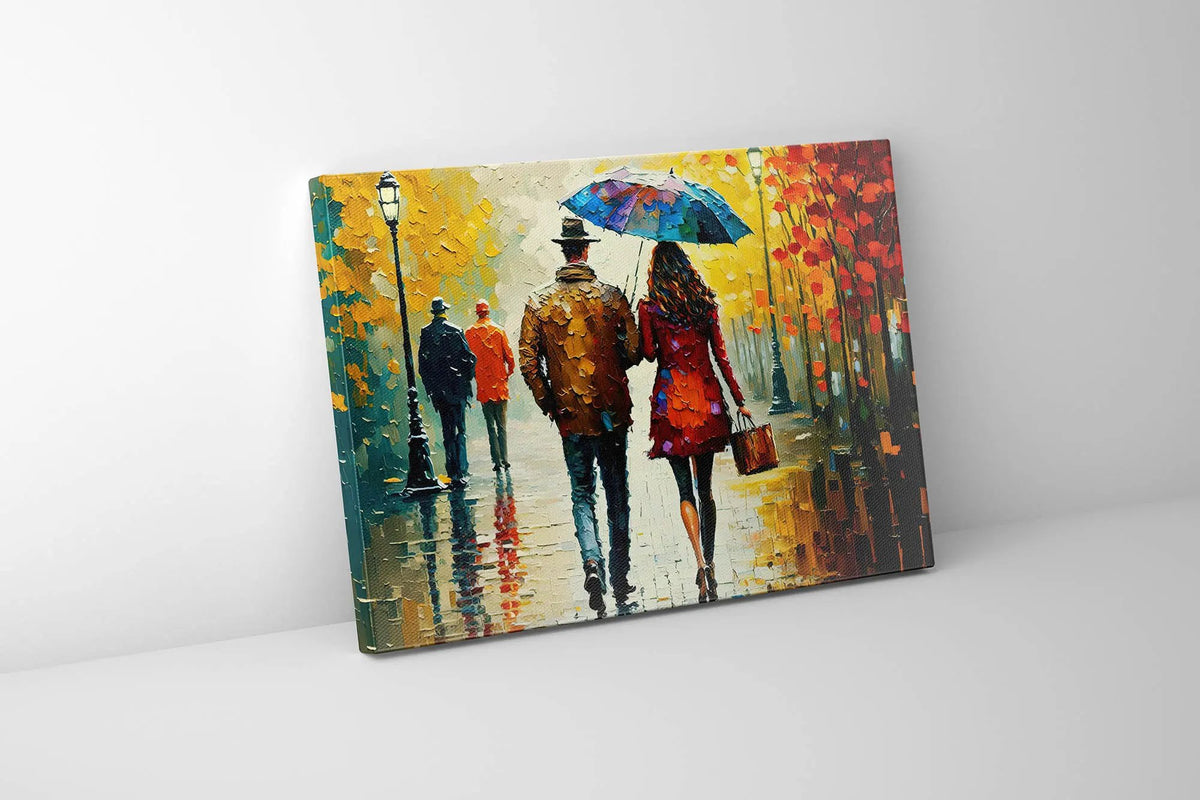 Couple In Fall- Vintage Artwork-Wall decor-Canvas Print Painted by Gtaart.ca