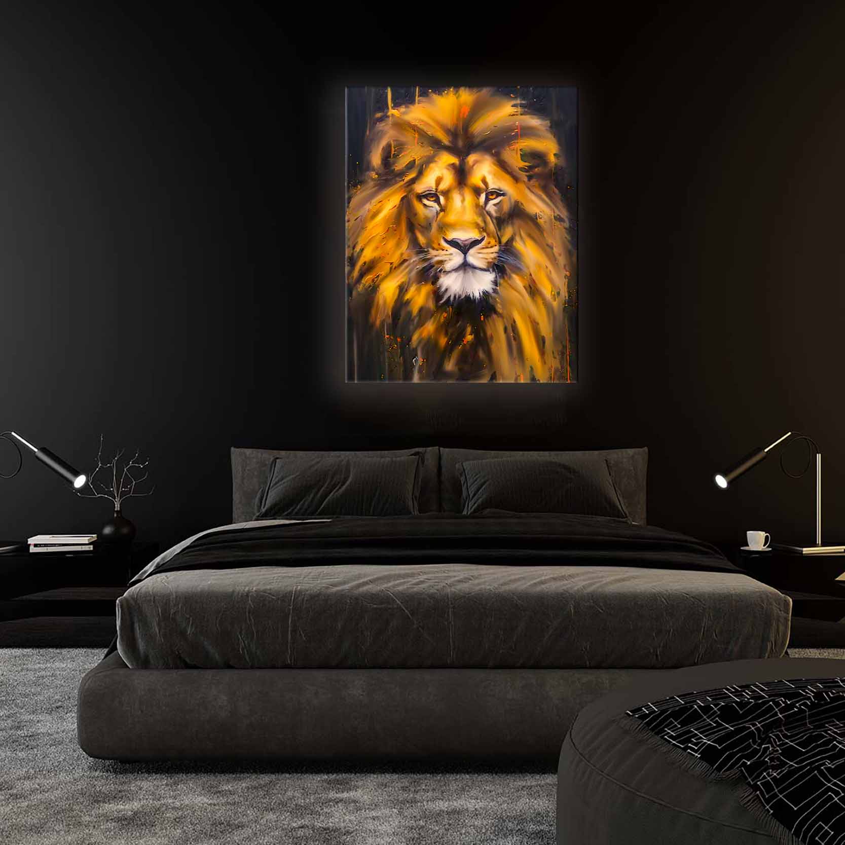 Canvas Lion Head - Wildlife Wall Art - Gold Glitter by Gtaart.ca