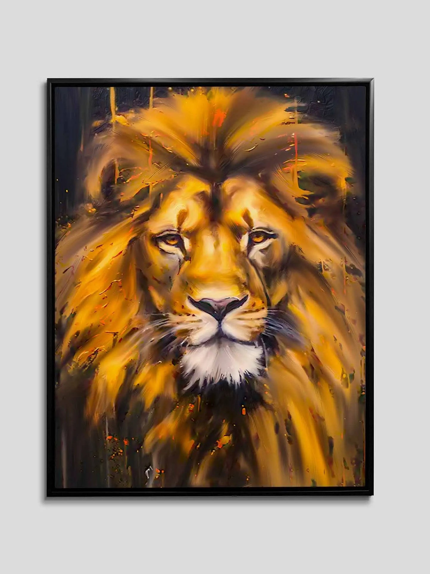 Canvas Lion Head - Wildlife Wall Art - Gold Glitter by Gtaart.ca