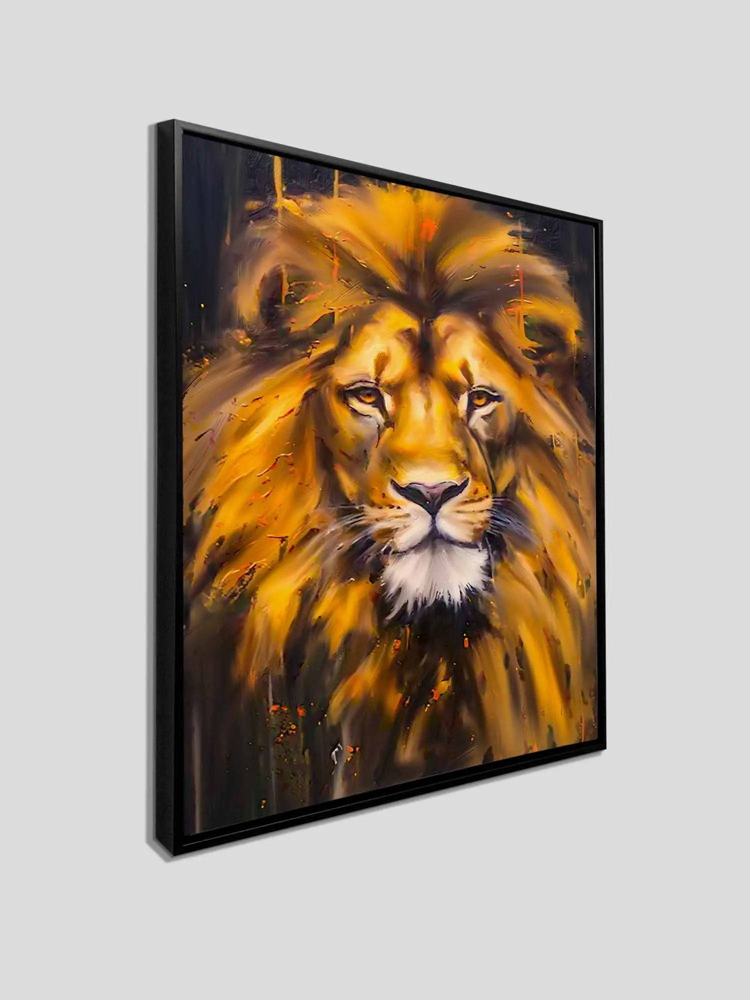 Canvas Lion Head - Wildlife Wall Art - Gold Glitter by Gtaart.ca