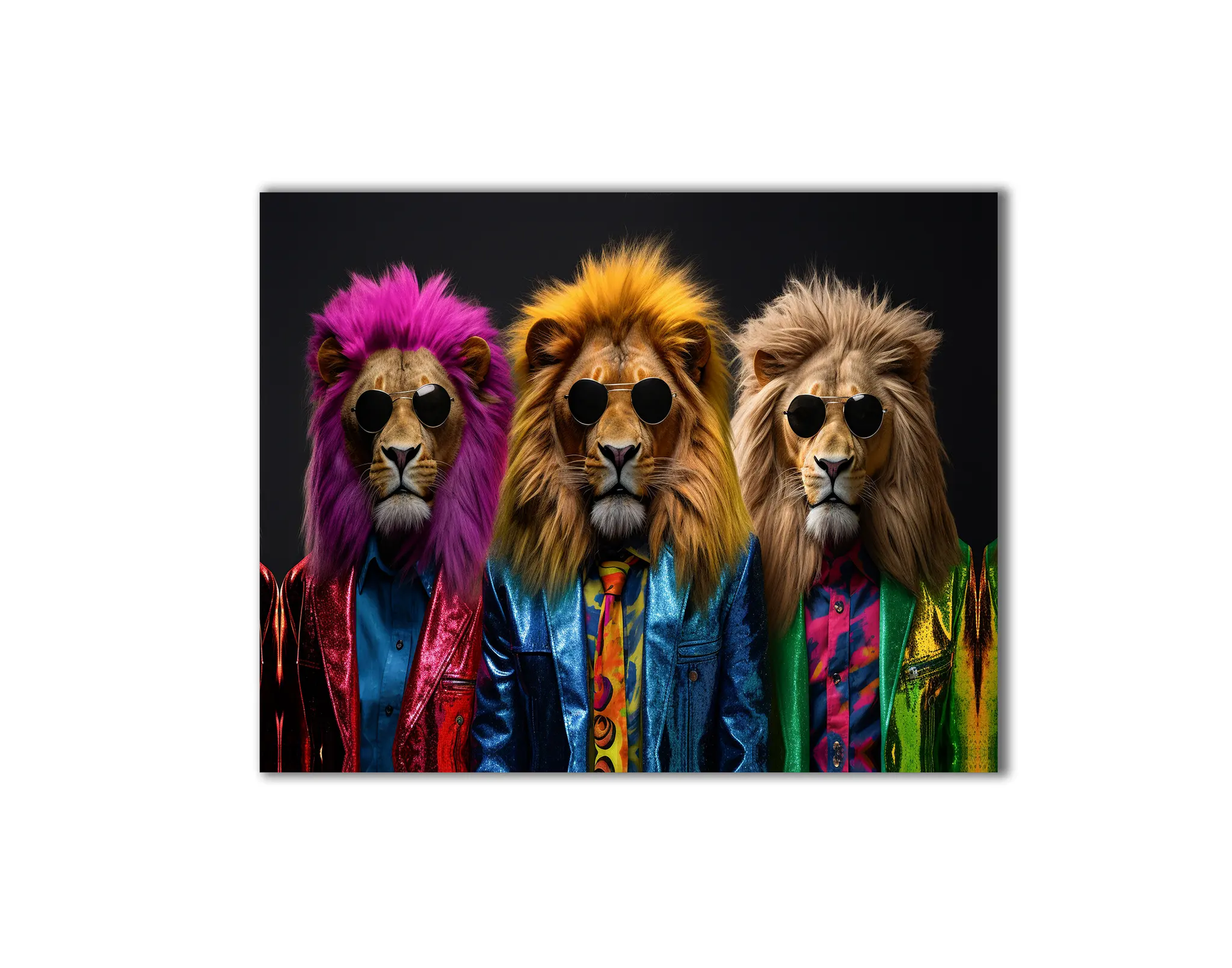 Wildlife Wall Art-The three cool lions-Canvas Print-Gold Varnish by Gtaart.ca