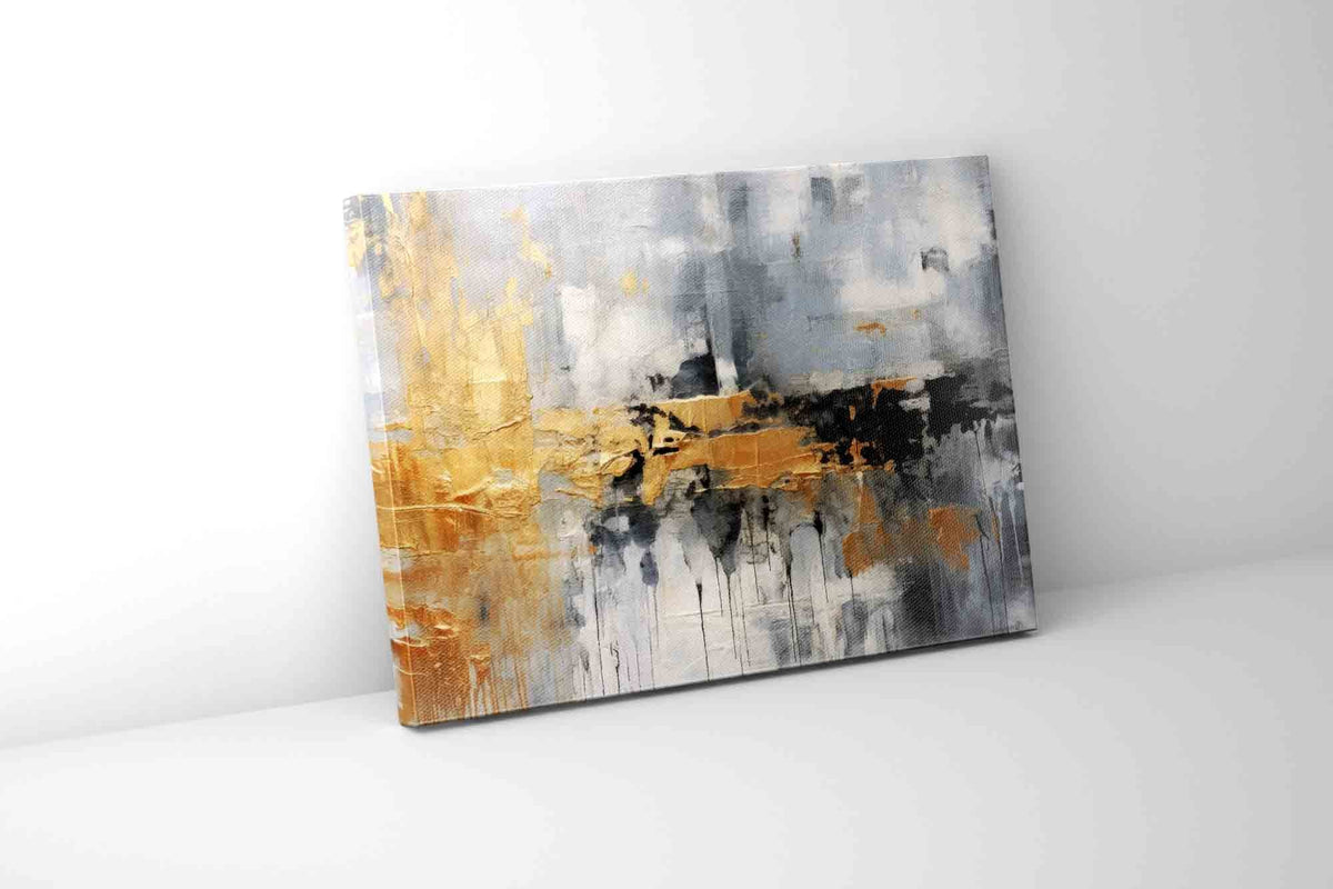 Autumn abstract canvas print-Minimalist art gold, beige, black and white by Gtaart.ca