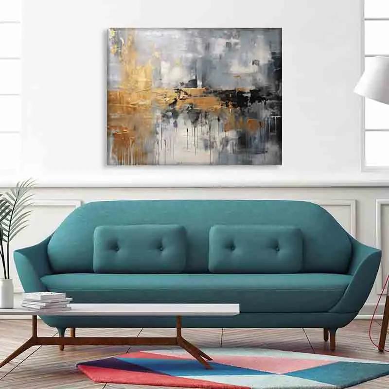 Autumn abstract canvas print-Minimalist art gold, beige, black and white by Gtaart.ca