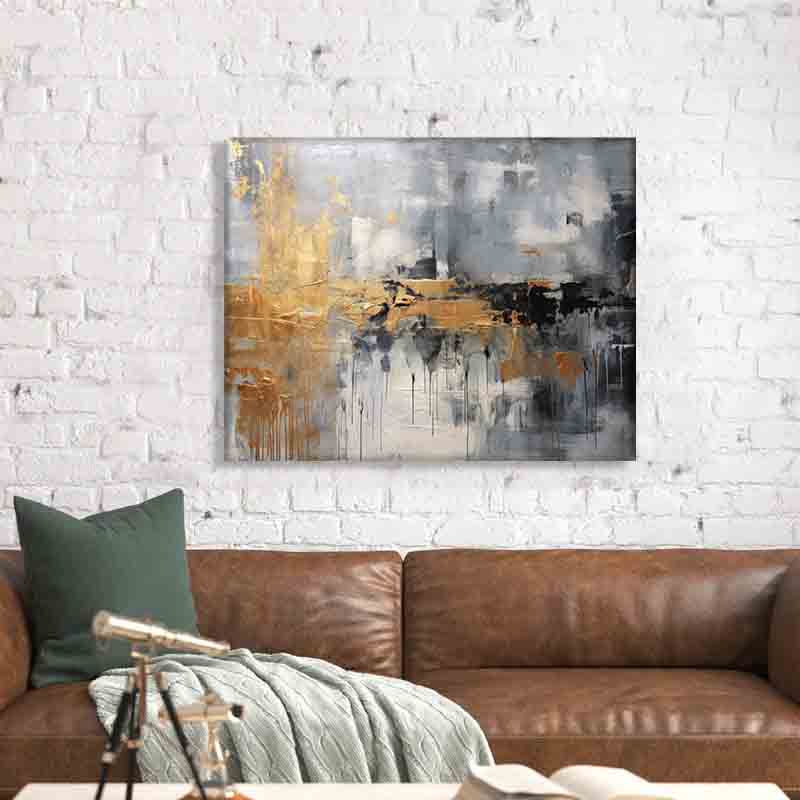 Autumn abstract canvas print-Minimalist art gold, beige, black and white by Gtaart.ca