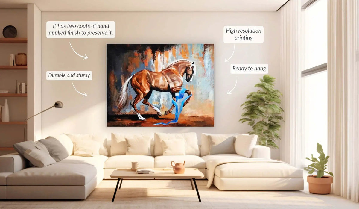 Prancing Horse-Wall Decor- Wildlife Canvas Art - Gold varnish by Gtaart.ca